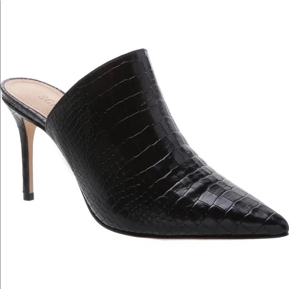 Schutz Bardot Croc Embossed Leather Stiletto Mules - Picture 2 of 11